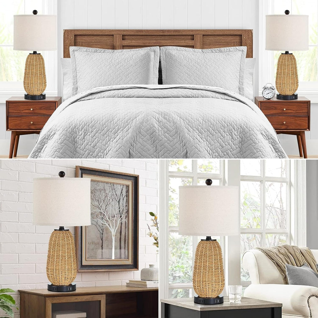 Dimmable Rattan Touch Control Bedroom Table Lamps