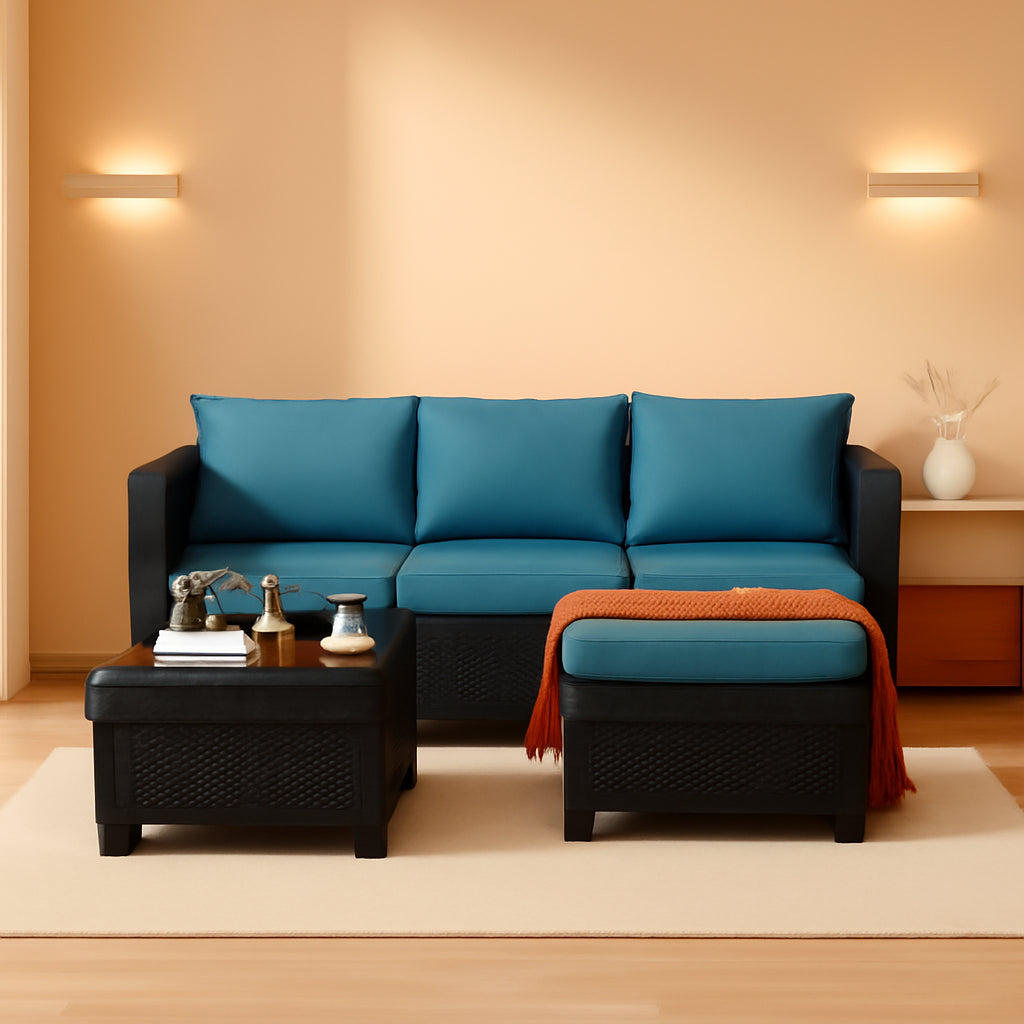 Outdoor Wicker Furniture Set Peacock Blue Cushions