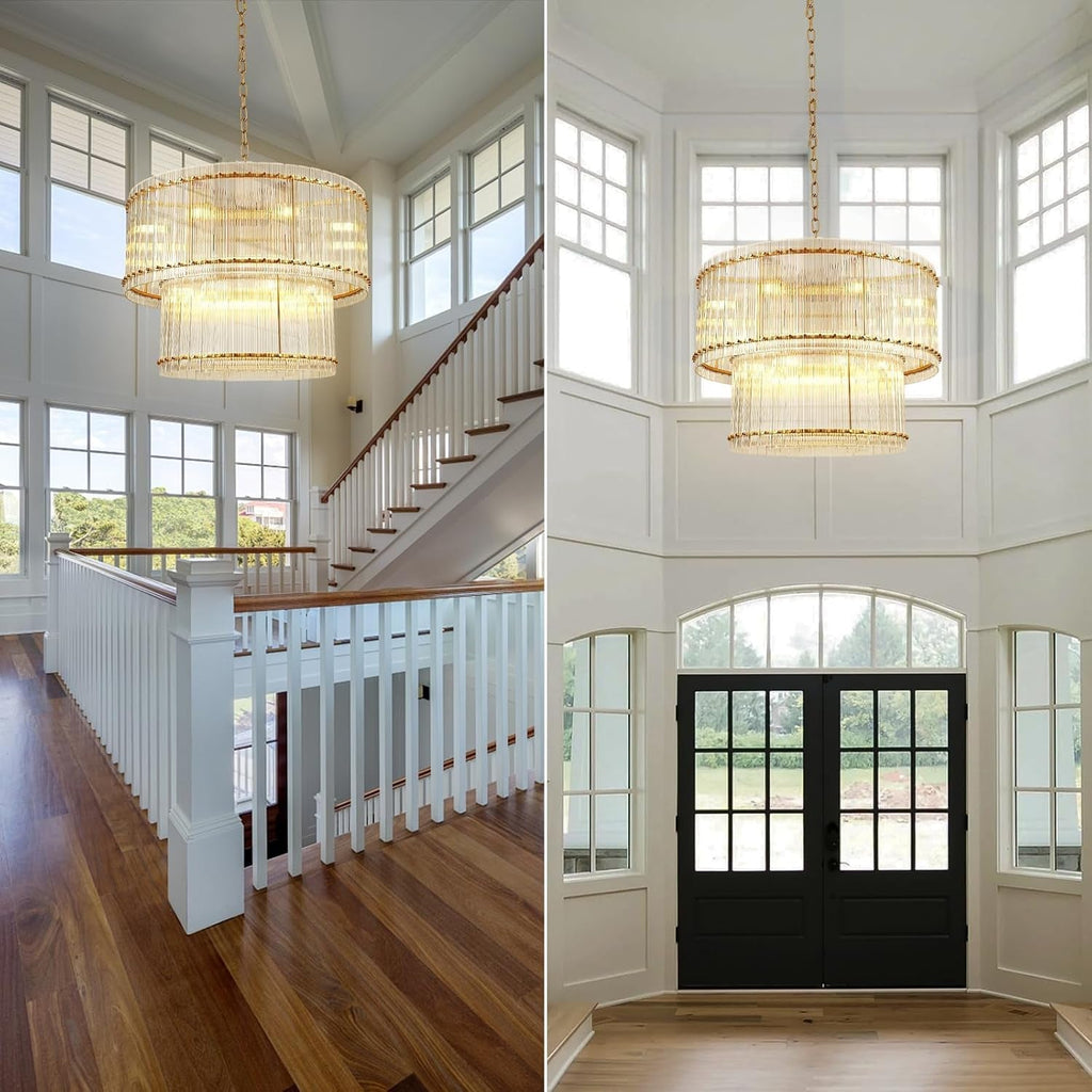 Modern Gold Tiered Crystal Chandelier