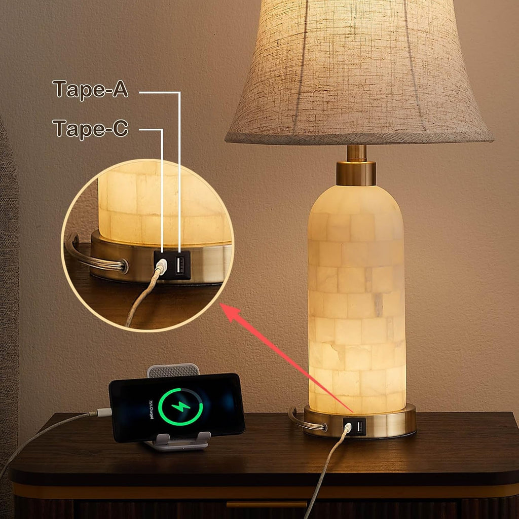 Natural Alabaster Table Lamps Pair Independent Lighting
