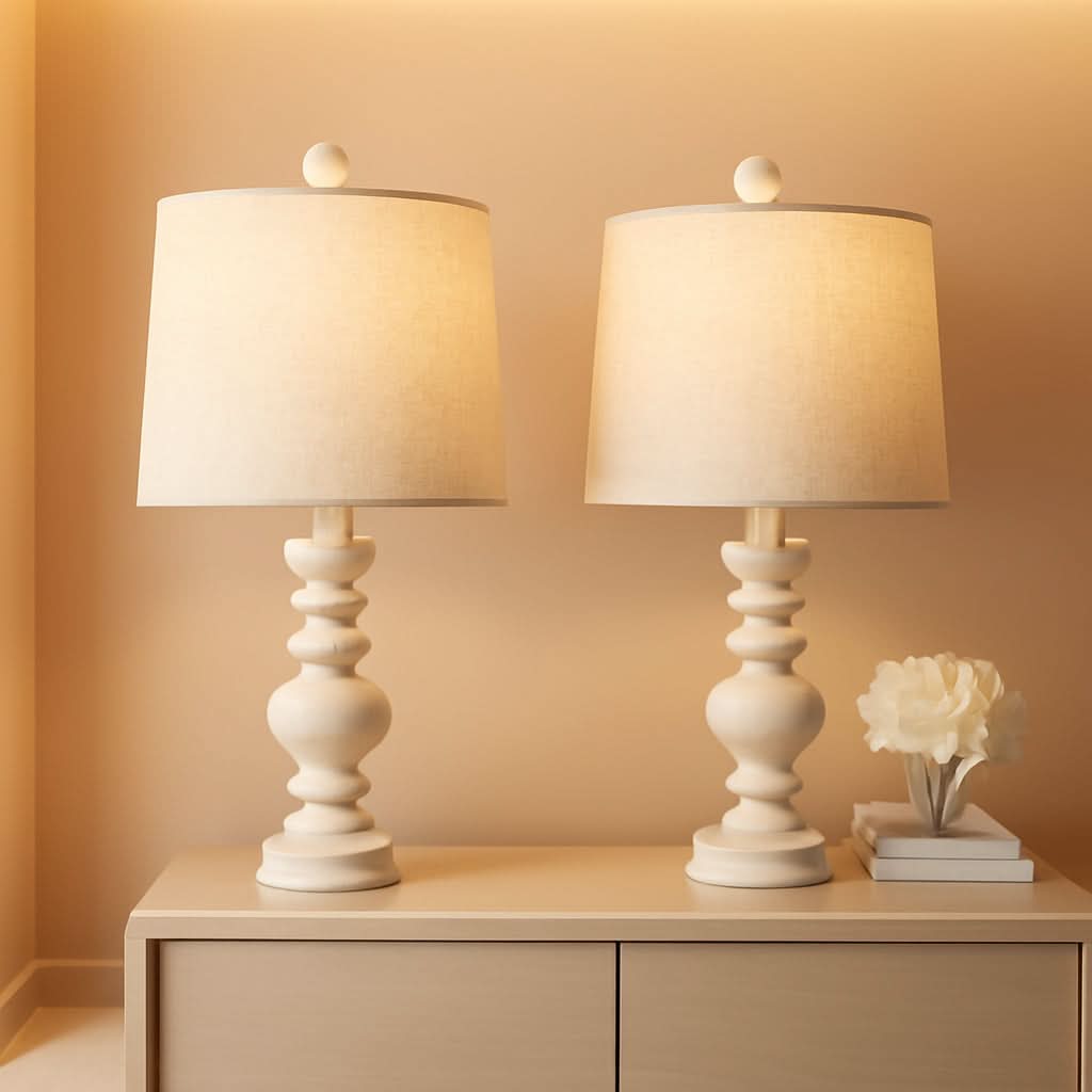 Antique White Rustic Table Lamps — Set of 2