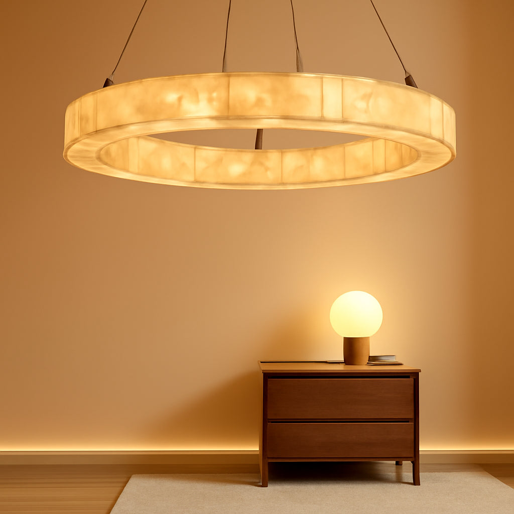 Modern Spanish Alabaster Round Chandelier 31 Inches