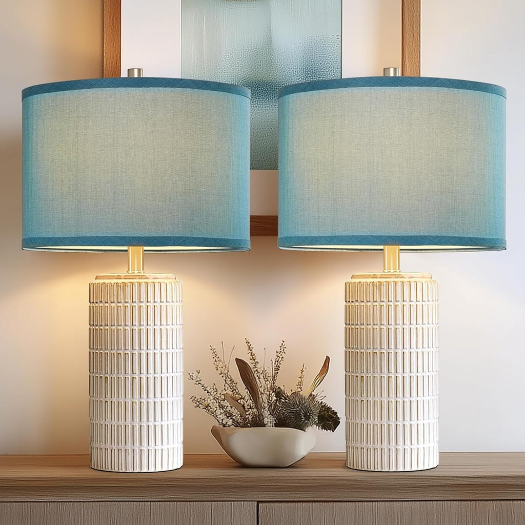 23 Inch Contemporary Blue Ceramic Nightstand Lamps