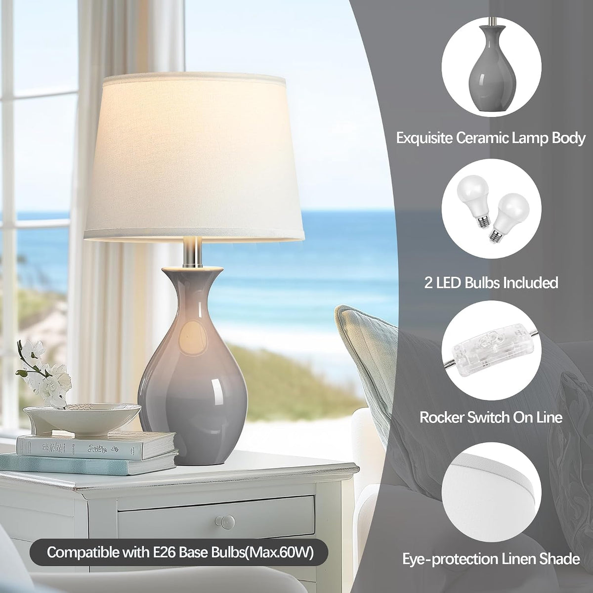 Contemporary Ceramic Bedroom Nightstand Lamps Set