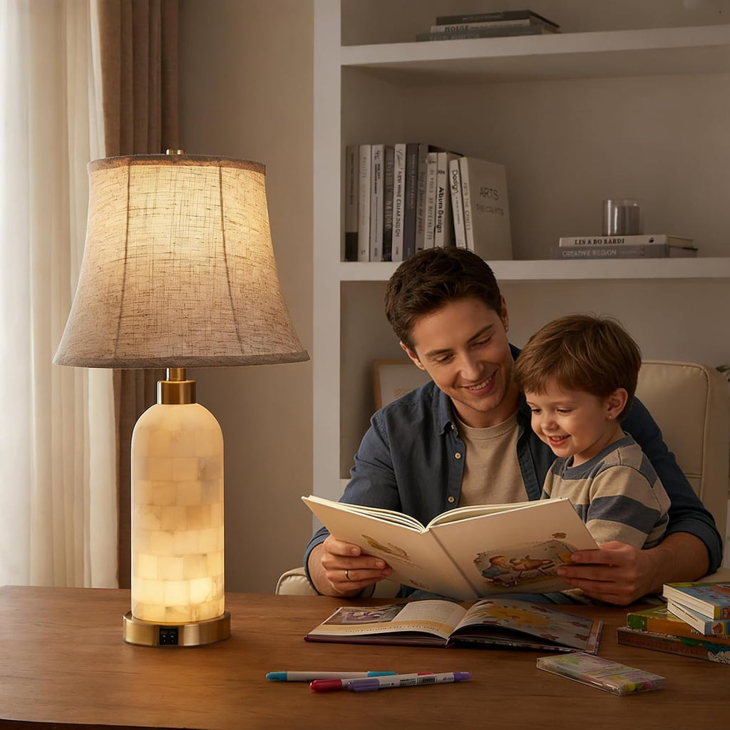 Natural Alabaster Table Lamps Pair Independent Lighting