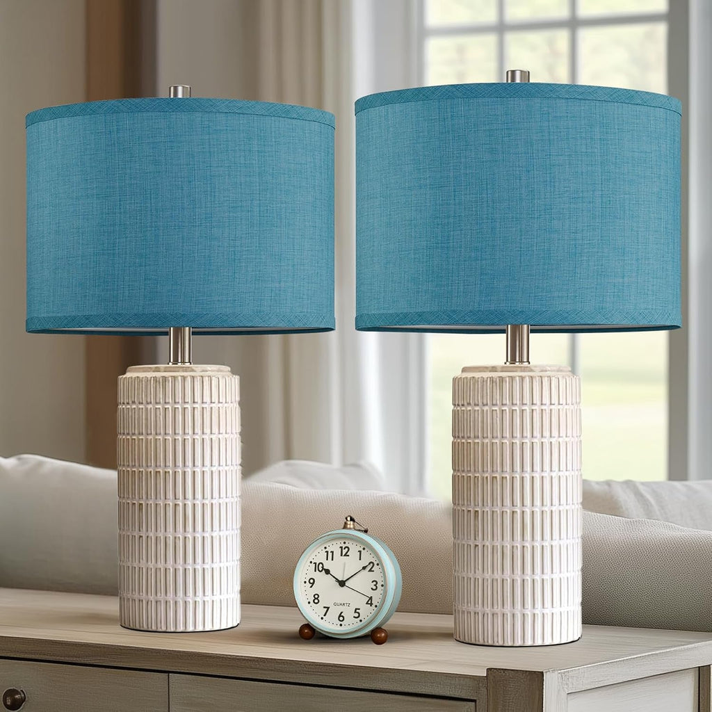 23 Inch Contemporary Blue Ceramic Nightstand Lamps