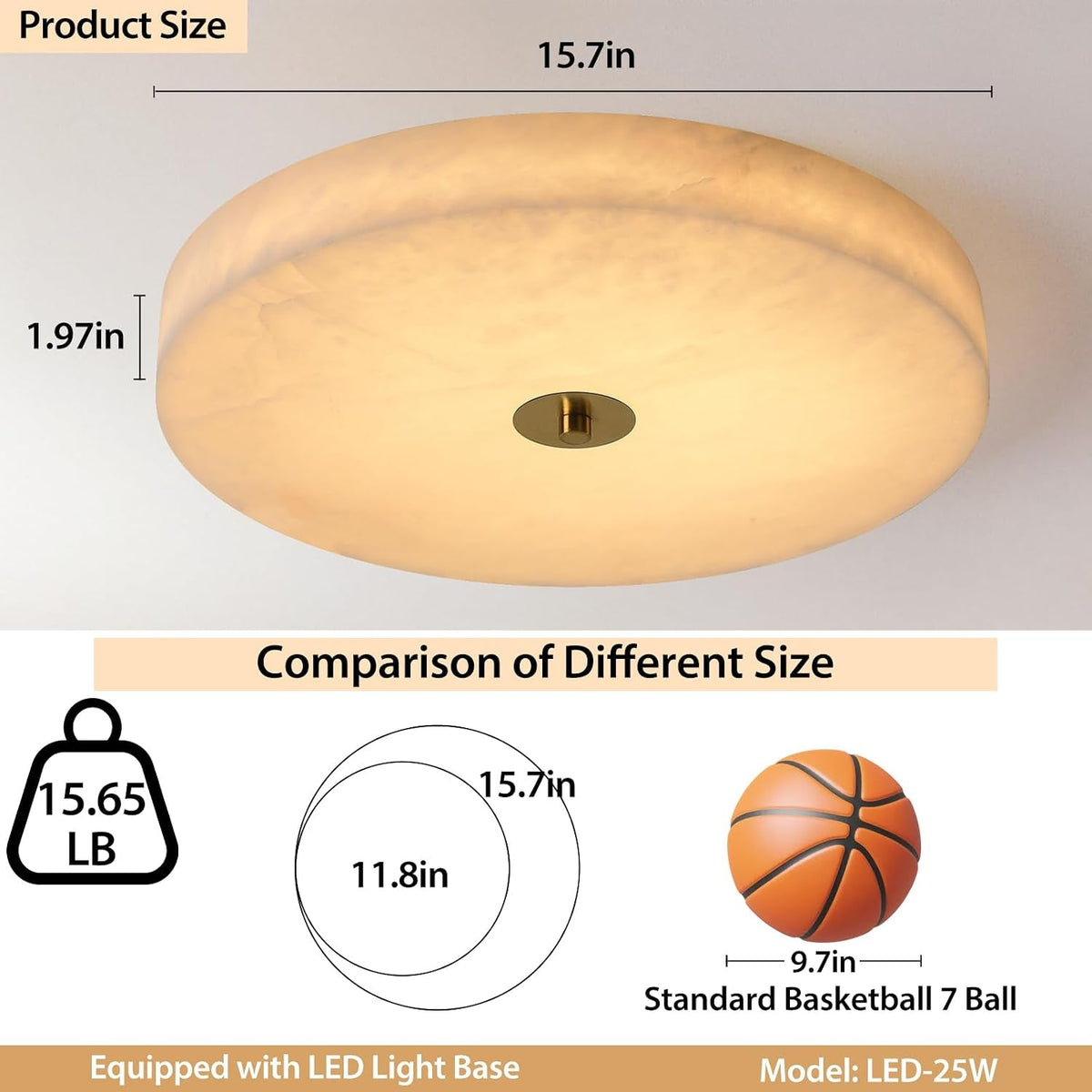 Modern Alabaster Round Ceiling Light Fixtures 15.7in