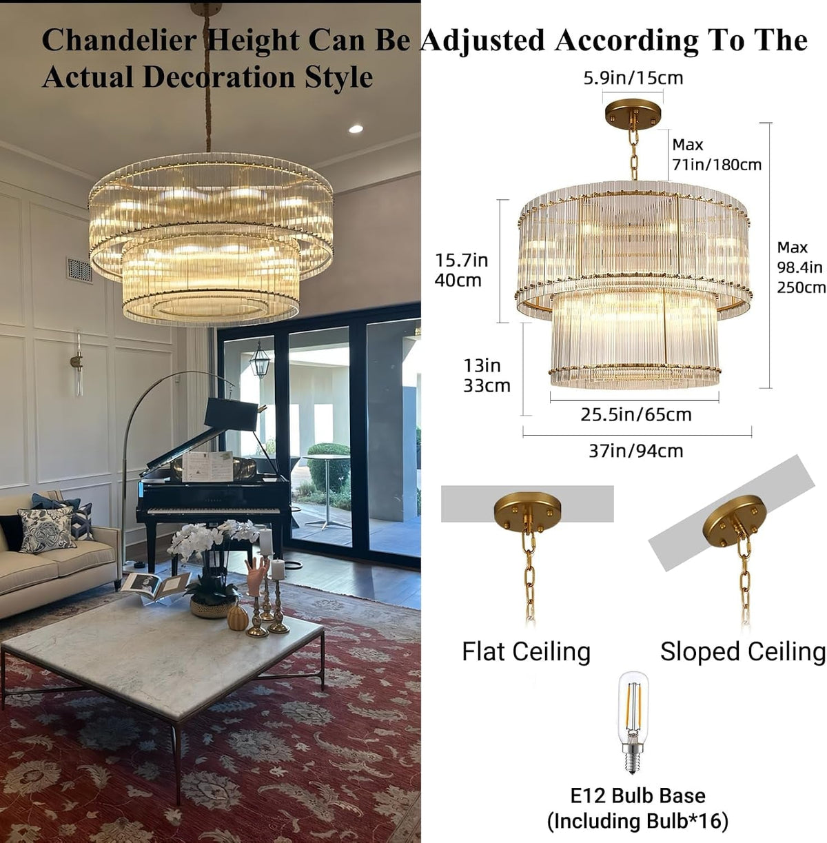 Modern Gold Tiered Crystal Chandelier