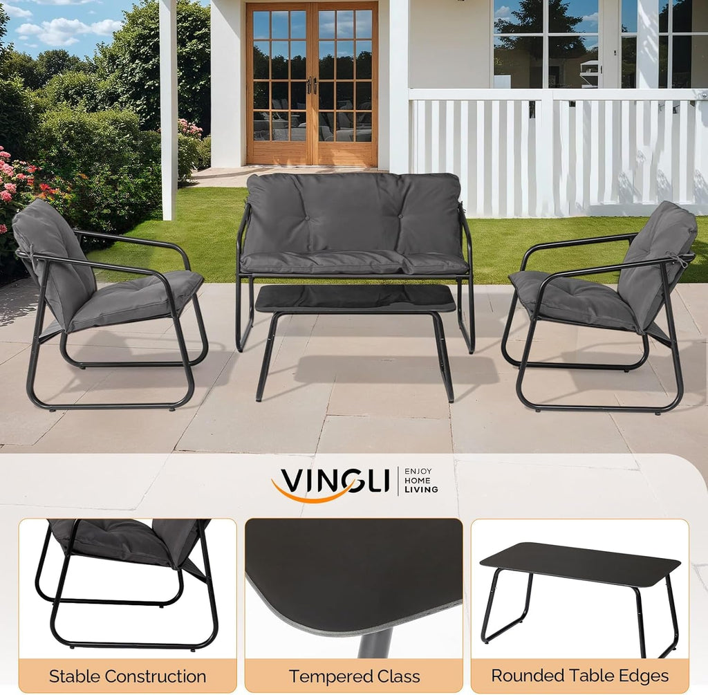 Four Piece Outdoor Conversation Furniture Cushioned Set