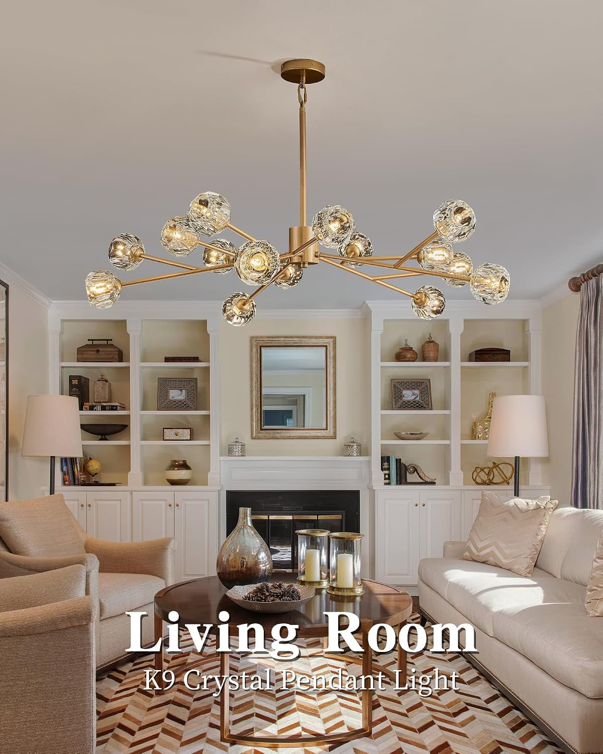 Modern Gold Crystal Sputnik Chandelier Dining Room