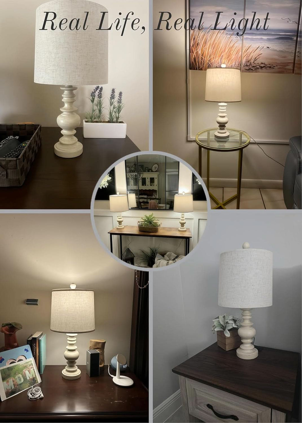 Antique White Rustic Table Lamps — Set of 2