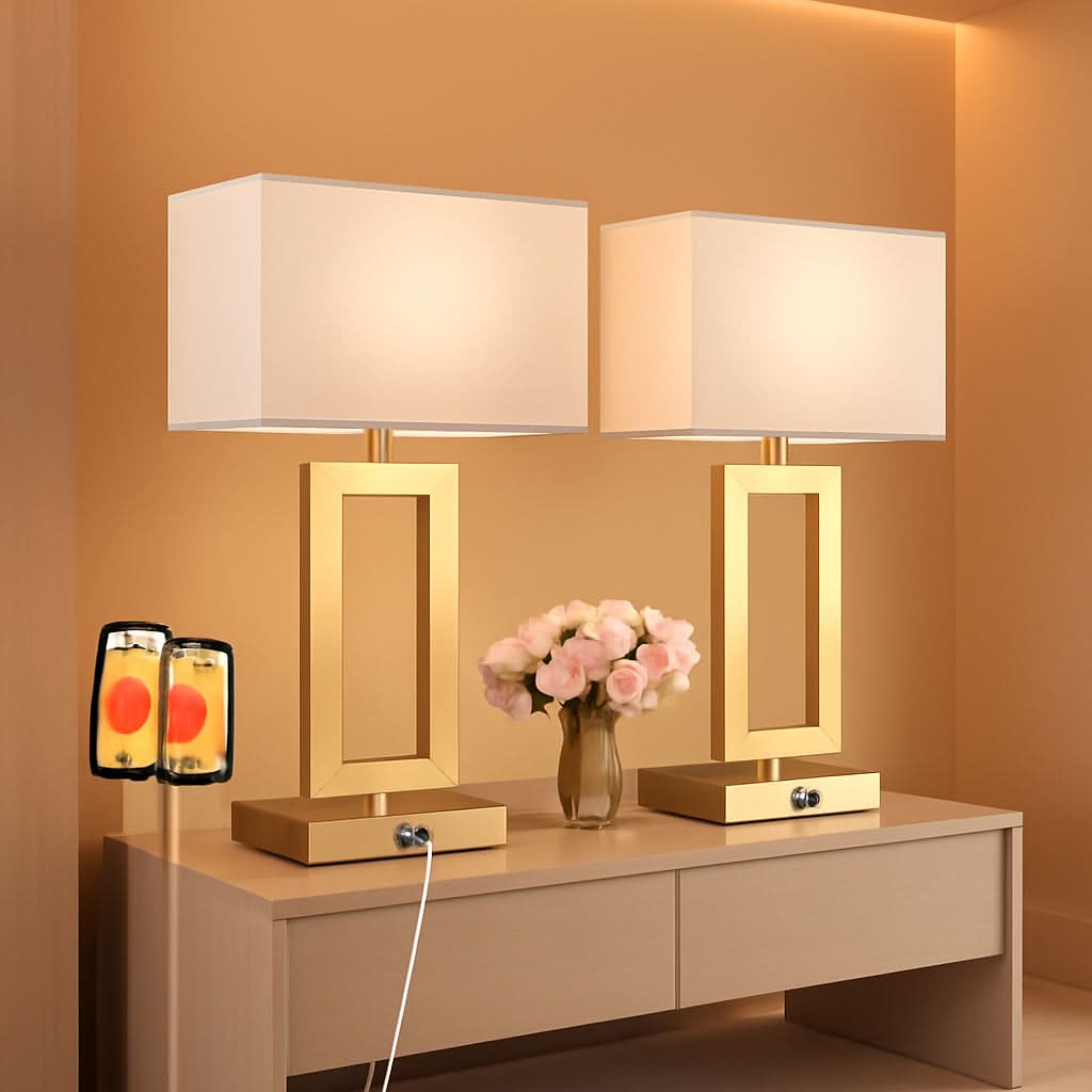 22-Inch Gold & White Table Lamps — Set of 2
