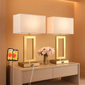 22-Inch Gold & White Table Lamps — Set of 2