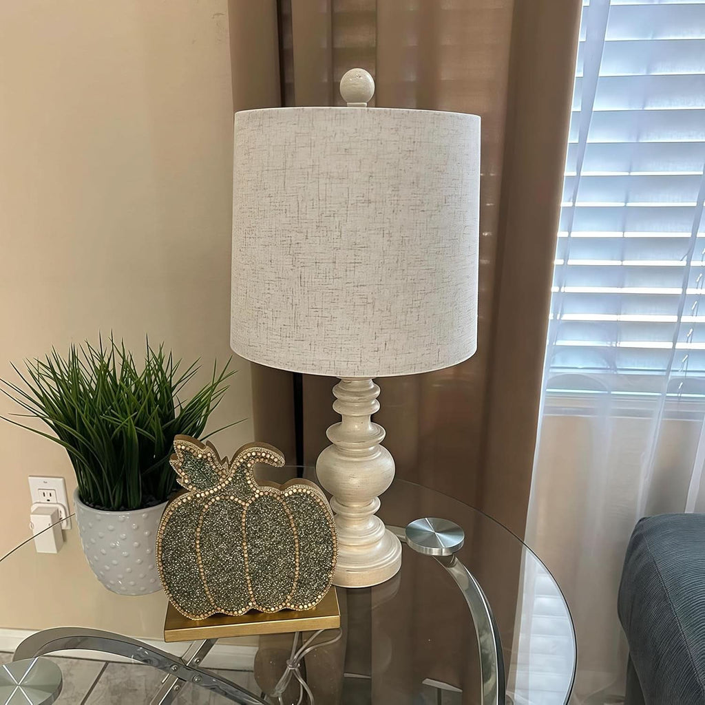 Antique White Rustic Table Lamps — Set of 2