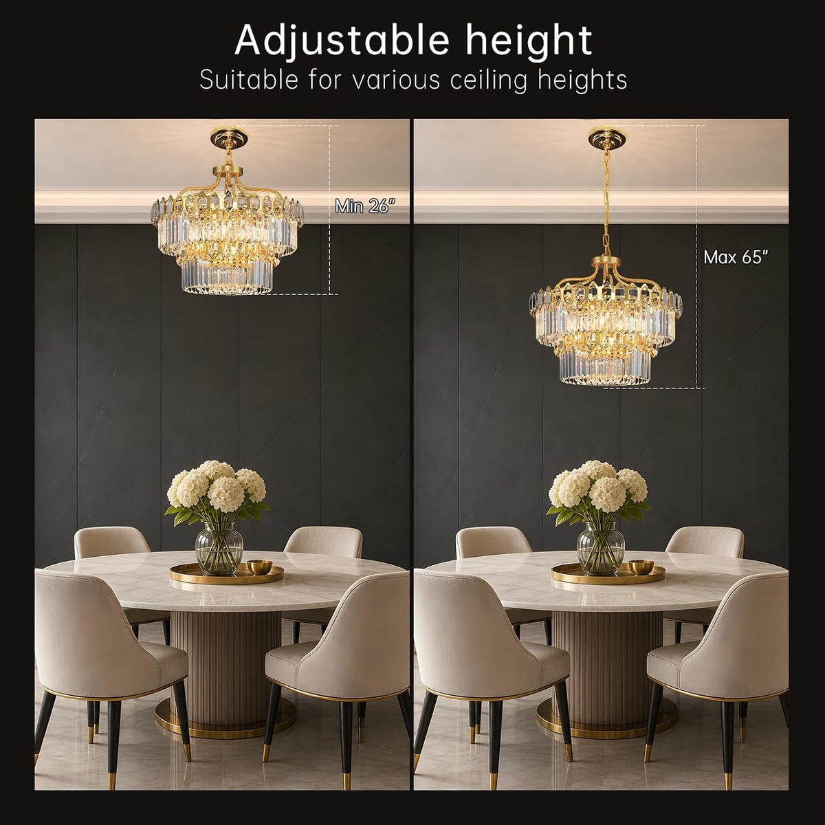 Modern Gold Round Crystal Chandelier Ceiling Light