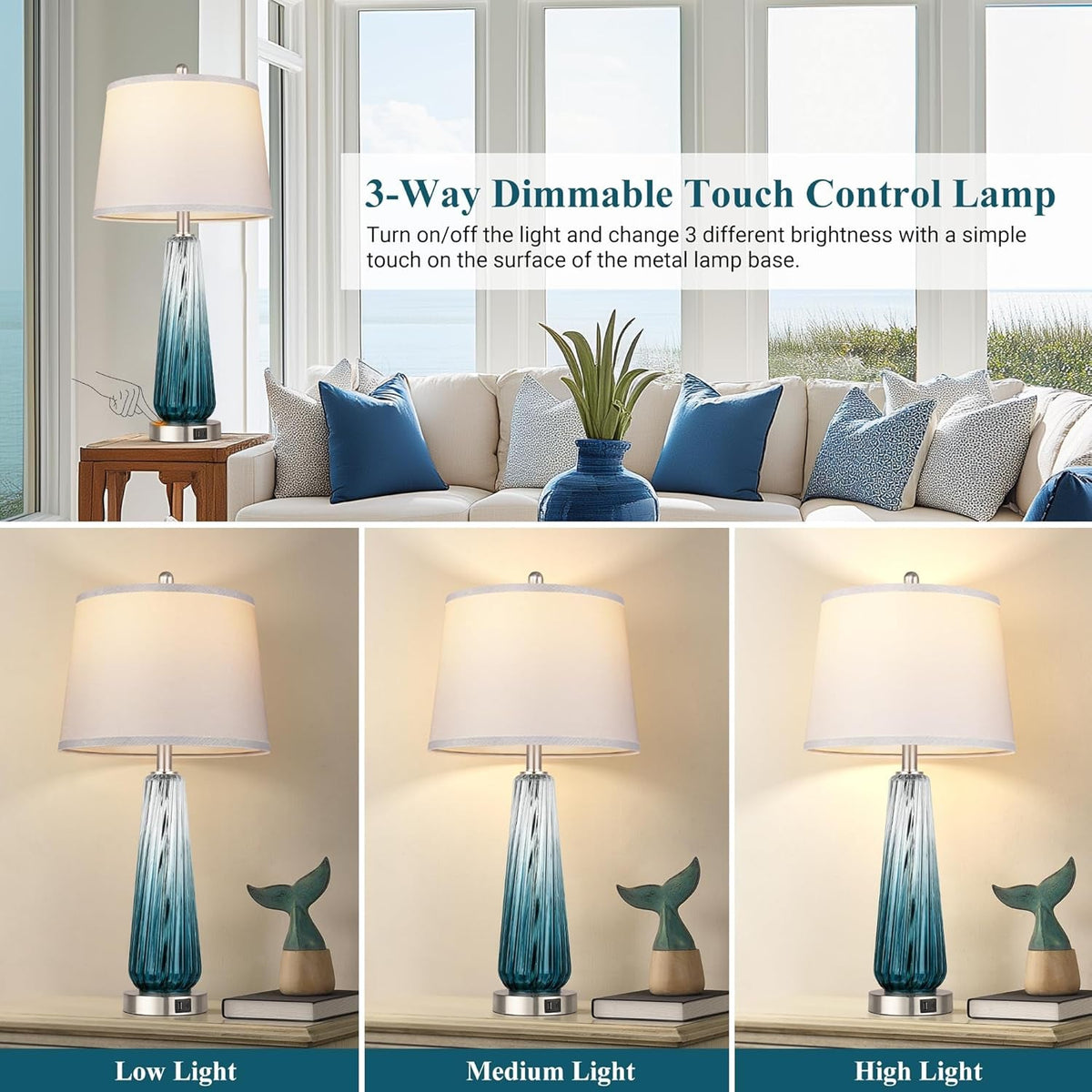Modern Touch Nightstand Lamps Dimmable USB Charging