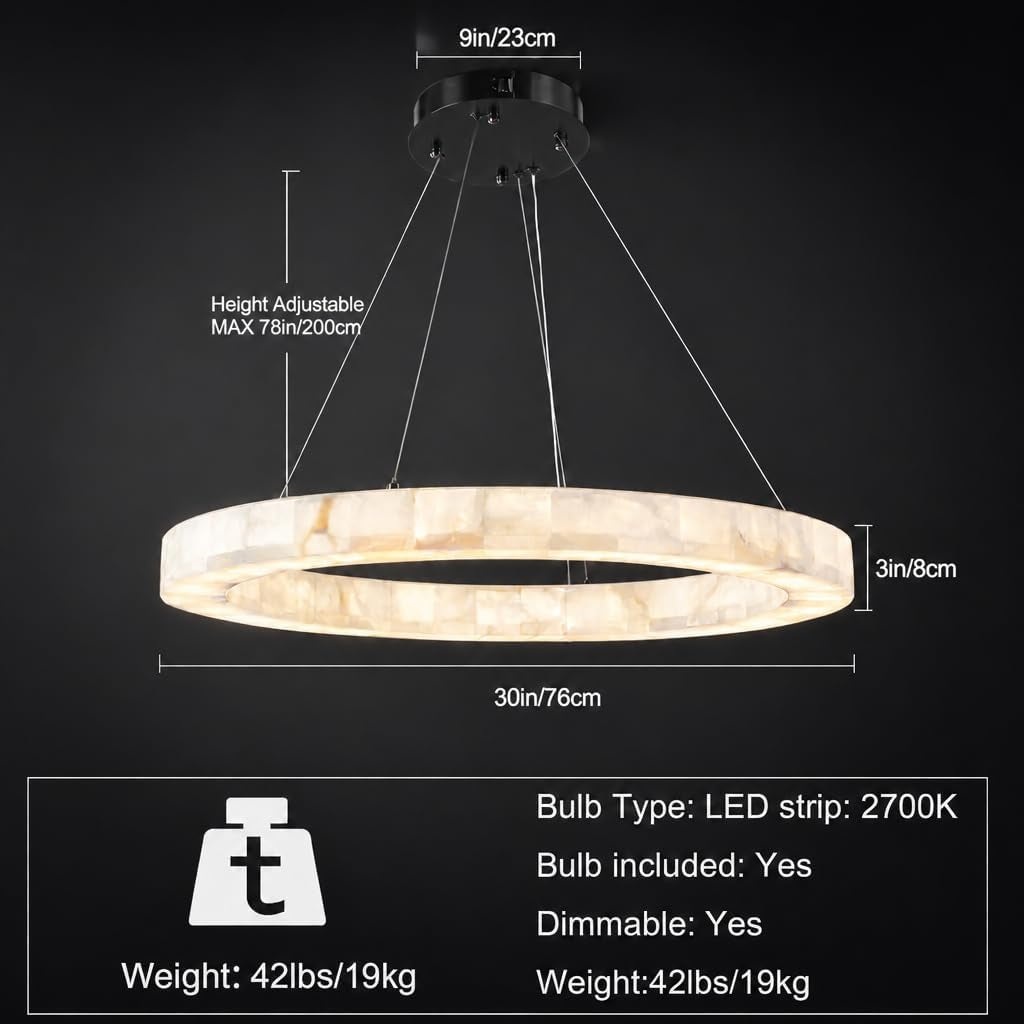 Modern Spanish Alabaster Round Chandelier 31 Inches