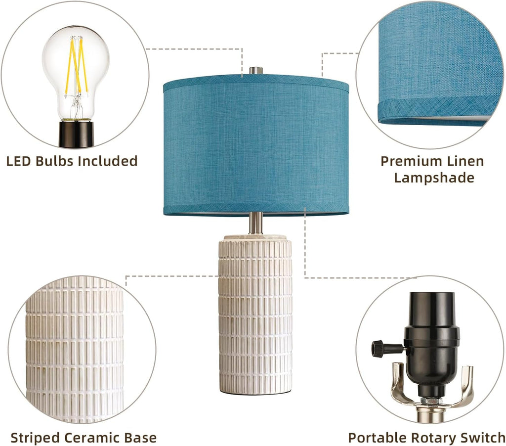 23 Inch Contemporary Blue Ceramic Nightstand Lamps