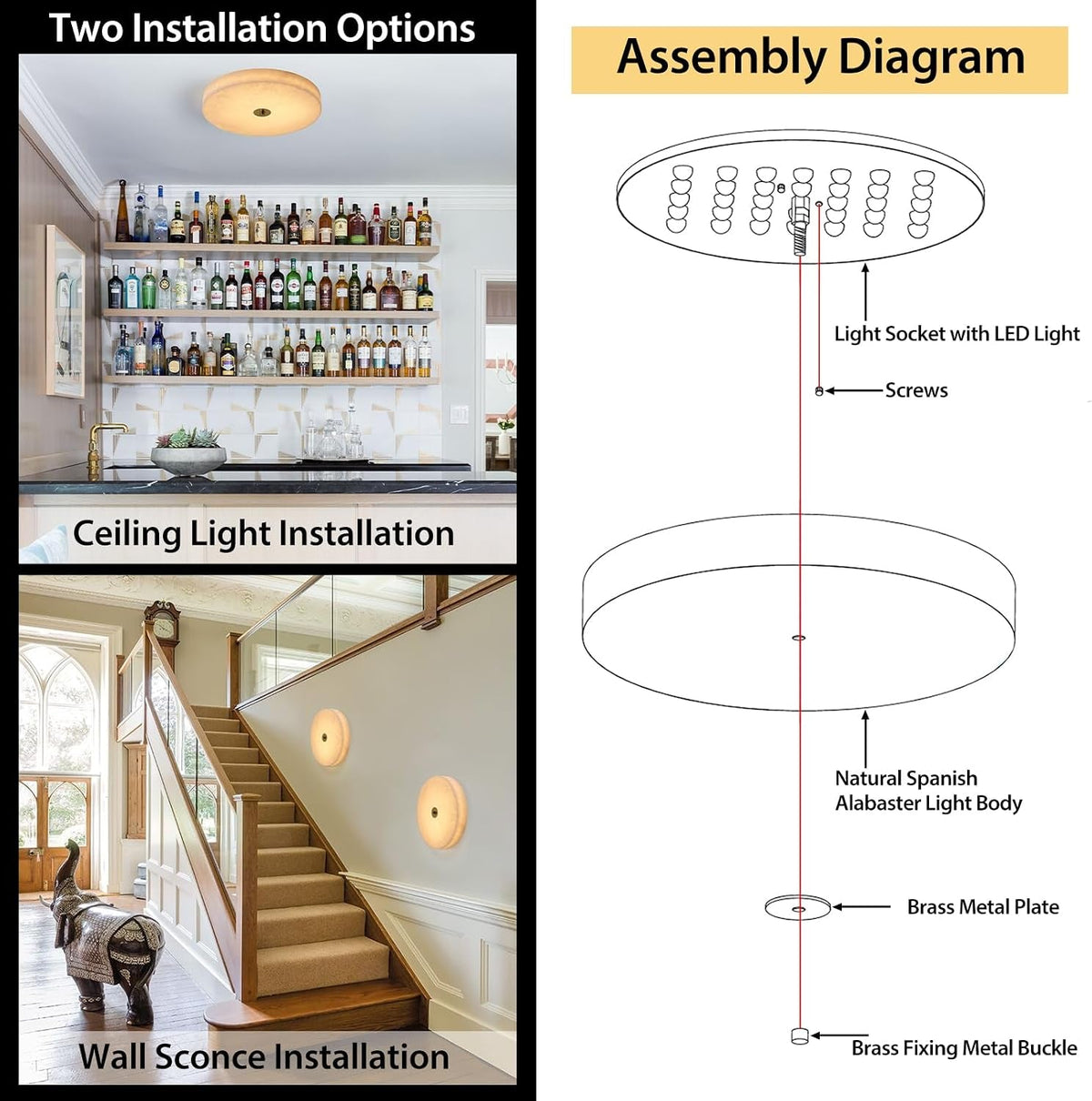 Modern Alabaster Round Ceiling Light Fixtures 15.7in