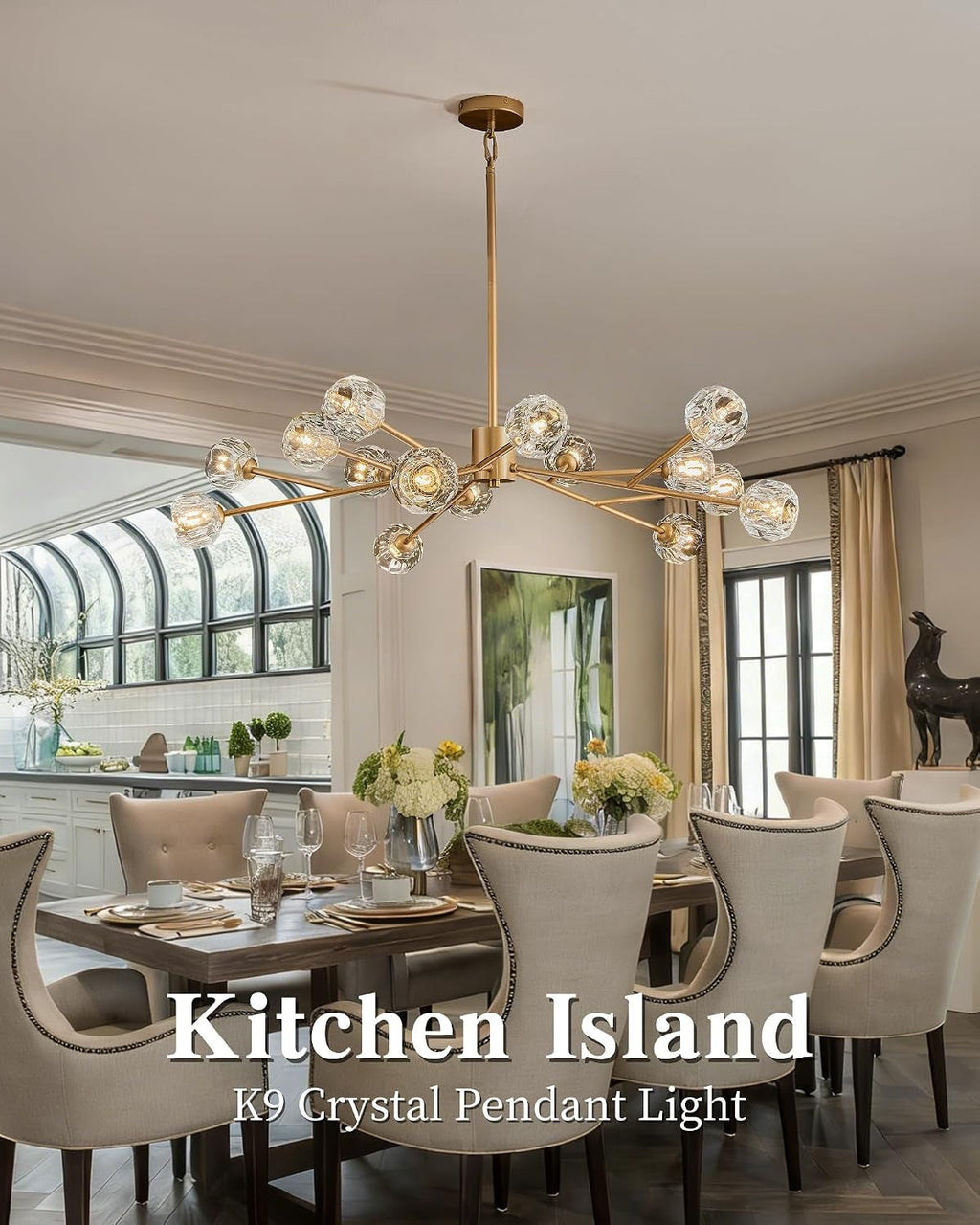 Modern Gold Crystal Sputnik Chandelier Dining Room
