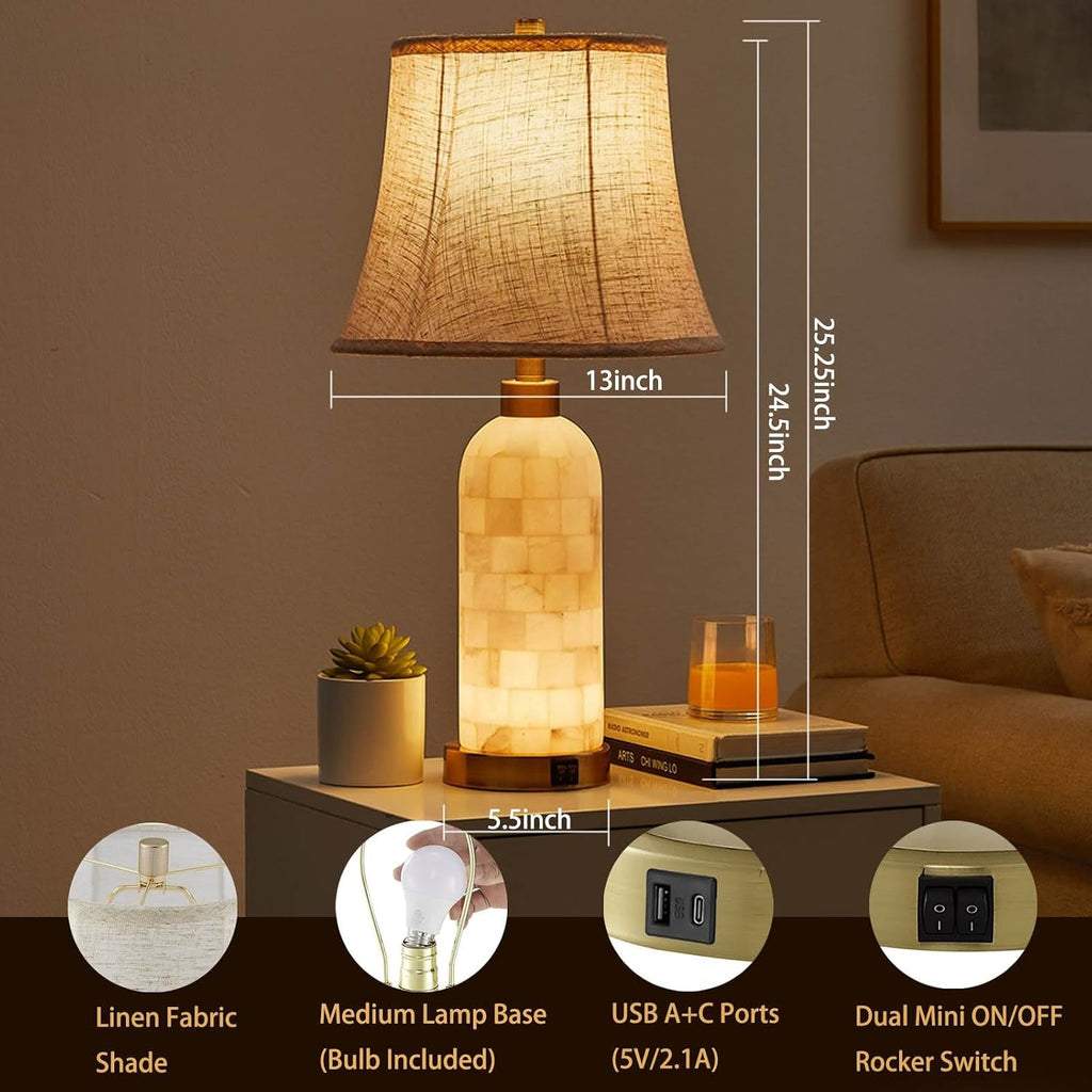 Natural Alabaster Table Lamps Pair Independent Lighting