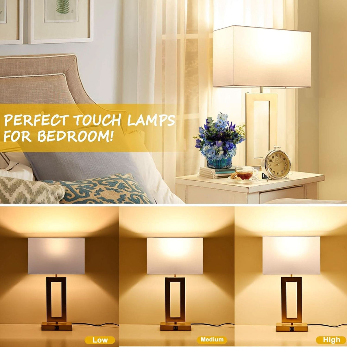 22-Inch Gold & White Table Lamps — Set of 2