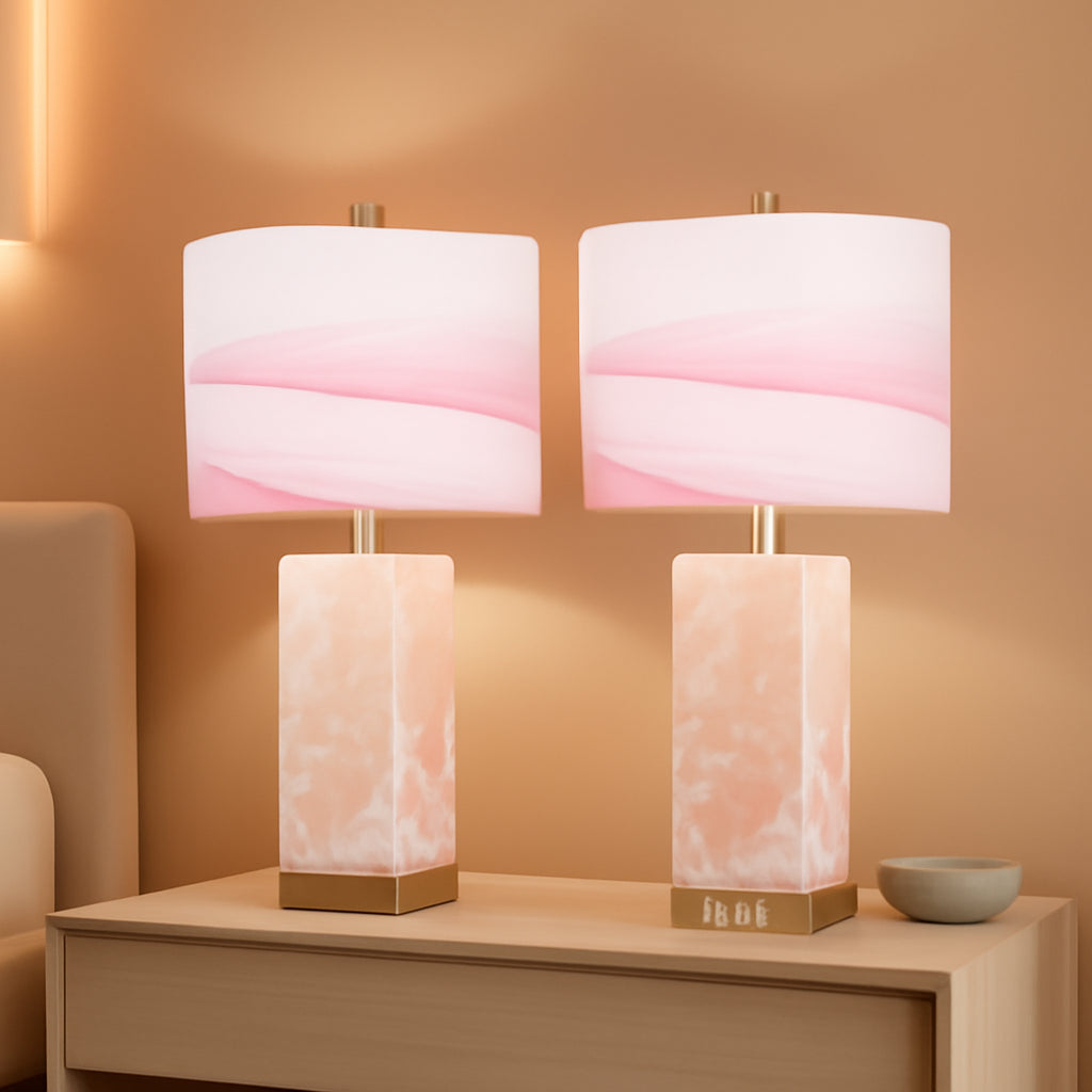Pink Alabaster Table Lamps Pair With Nightlight