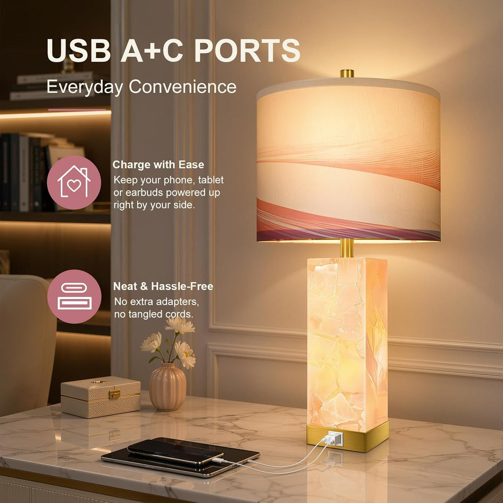 Pink Alabaster Table Lamps Pair With Nightlight