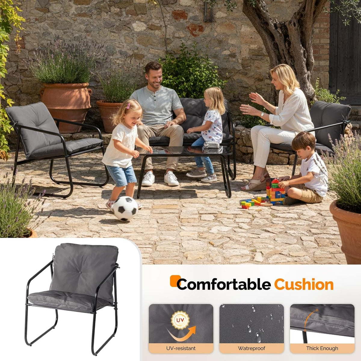 Four Piece Outdoor Conversation Furniture Cushioned Set