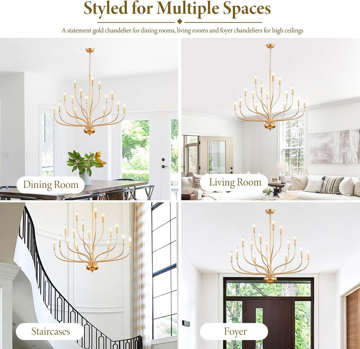 Modern Farmhouse Brass Gold Candle Style Chandelier