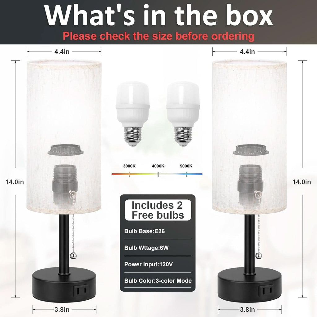 Bedside Table Lamp Set with Three Color Temperatures