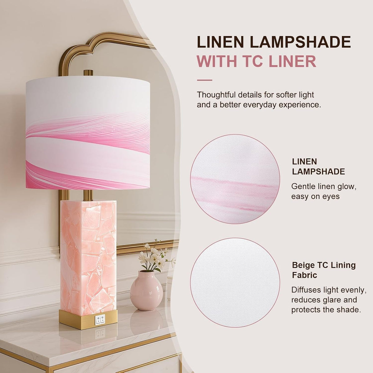 Pink Alabaster Table Lamps Pair With Nightlight