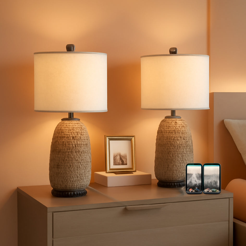 Dimmable Rattan Touch Control Bedroom Table Lamps