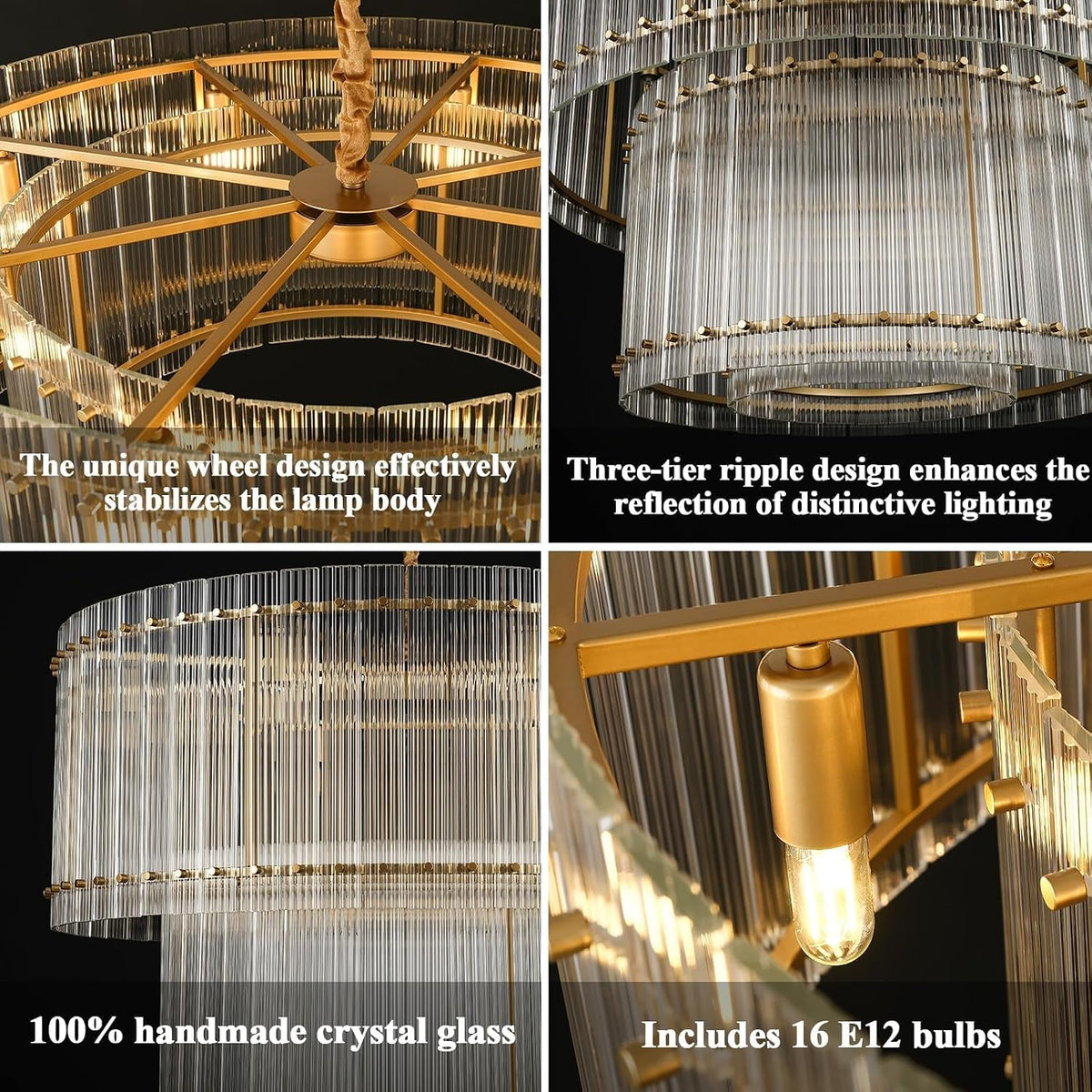 Modern Gold Tiered Crystal Chandelier