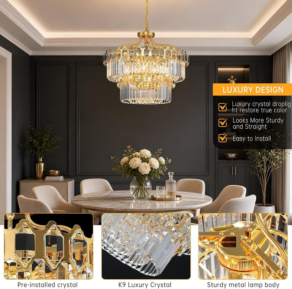 Modern Gold Round Crystal Chandelier Ceiling Light