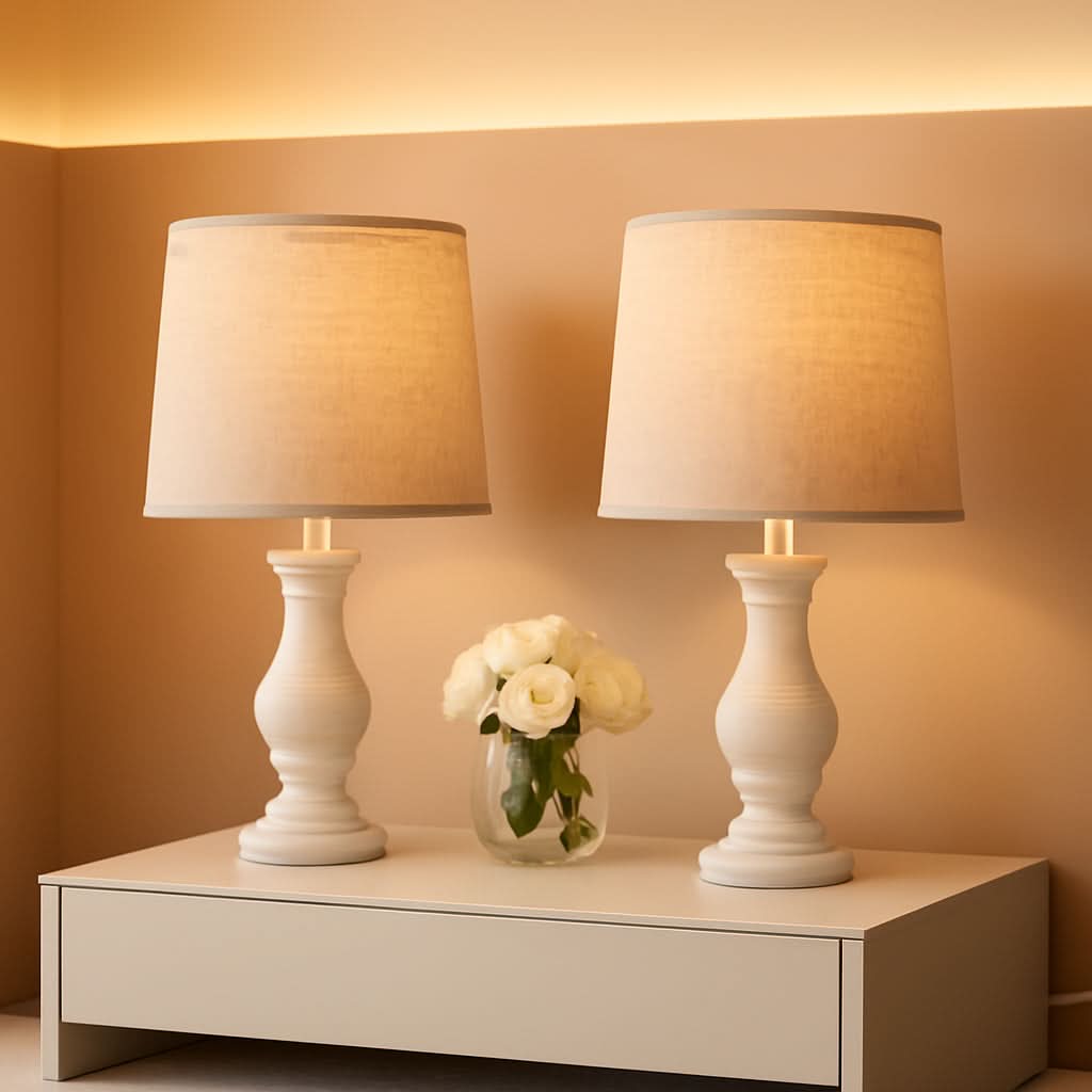 22-Inch Rustic Farmhouse Table Lamps with Linen Shades — Set of 2