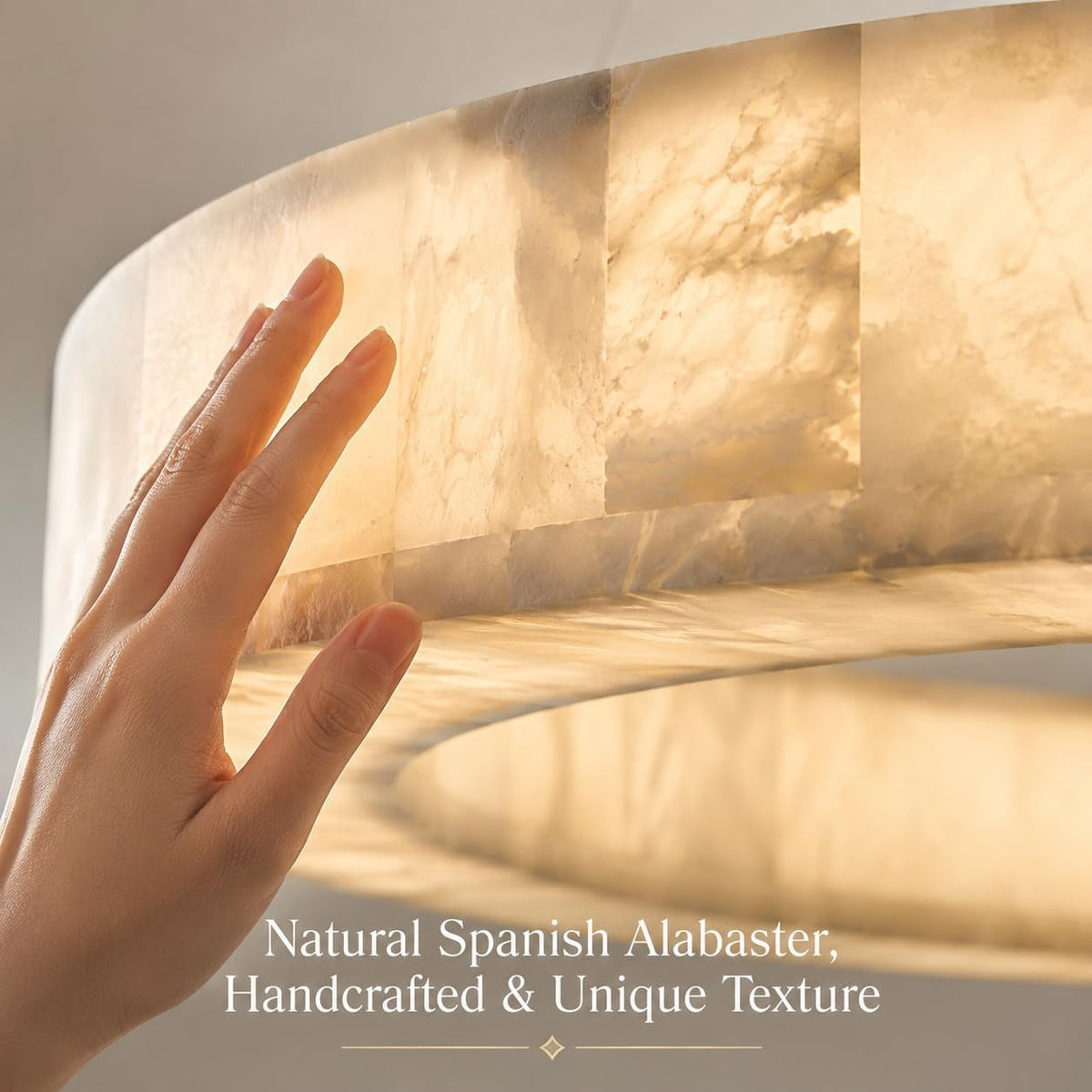 Modern Spanish Alabaster Round Chandelier 31 Inches