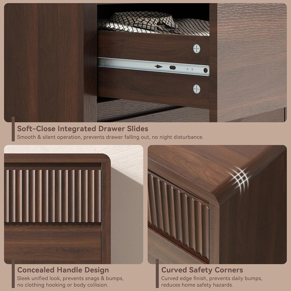 Walnut Fluted Four Drawer Bedroom Furniture Dresser