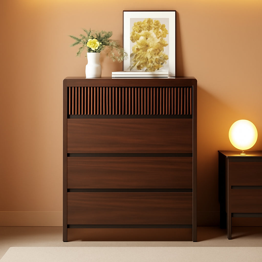 Walnut Fluted Four Drawer Bedroom Furniture Dresser
