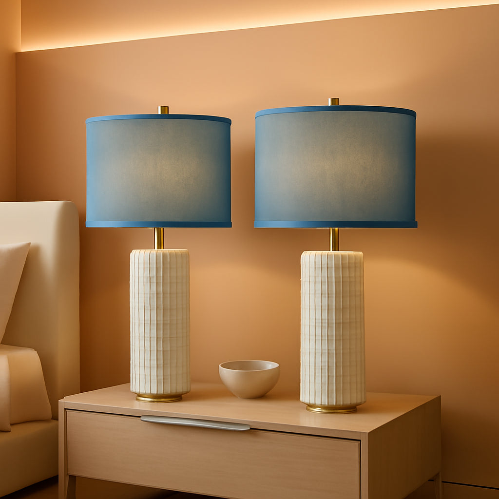 23 Inch Contemporary Blue Ceramic Nightstand Lamps