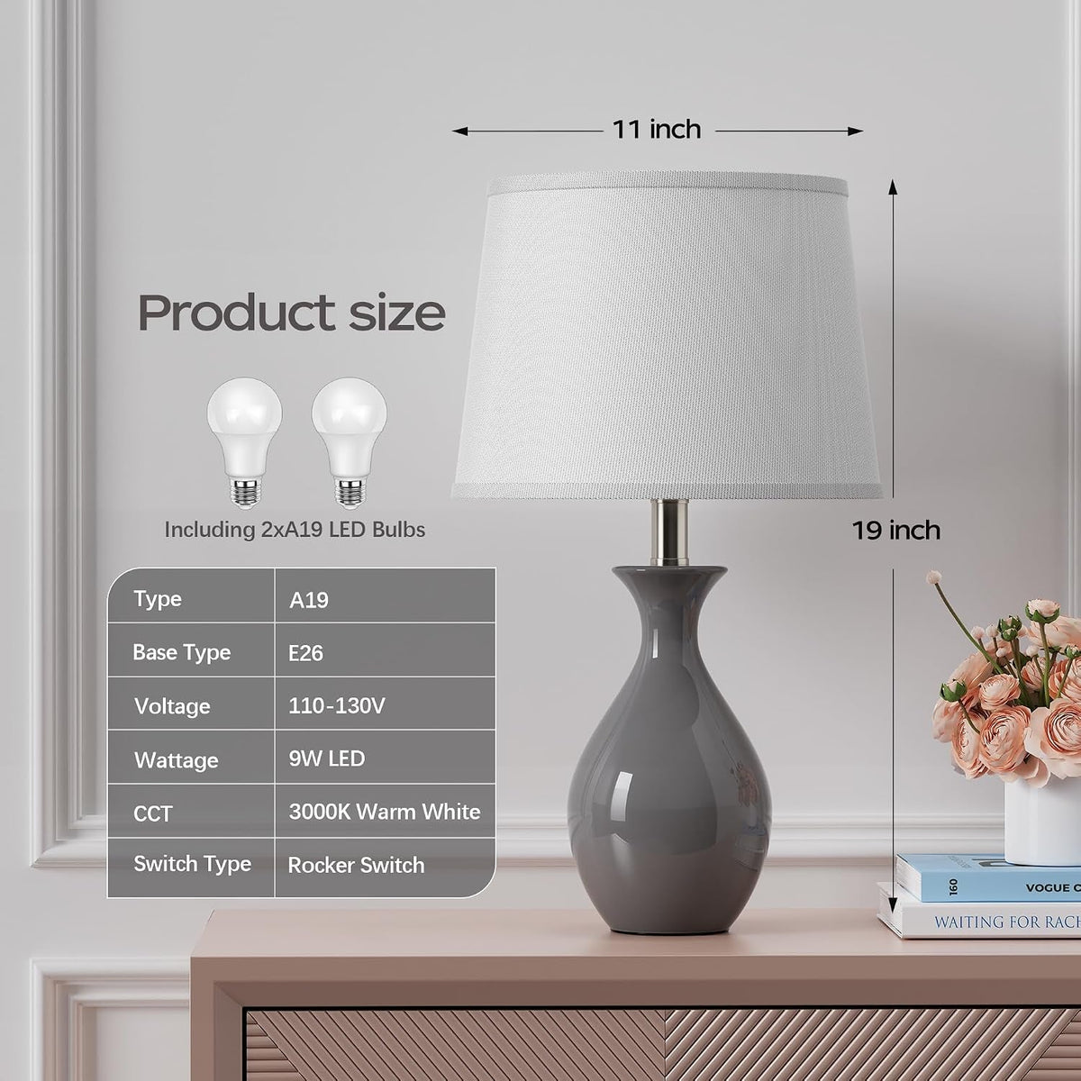Contemporary Ceramic Bedroom Nightstand Lamps Set