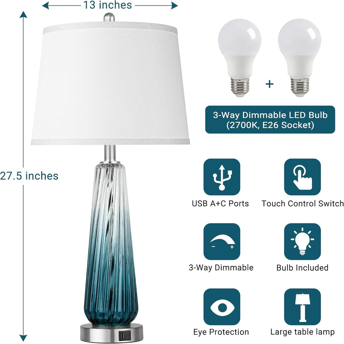 Modern Touch Nightstand Lamps Dimmable USB Charging