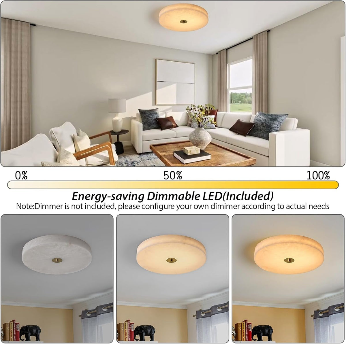 Modern Alabaster Round Ceiling Light Fixtures 15.7in