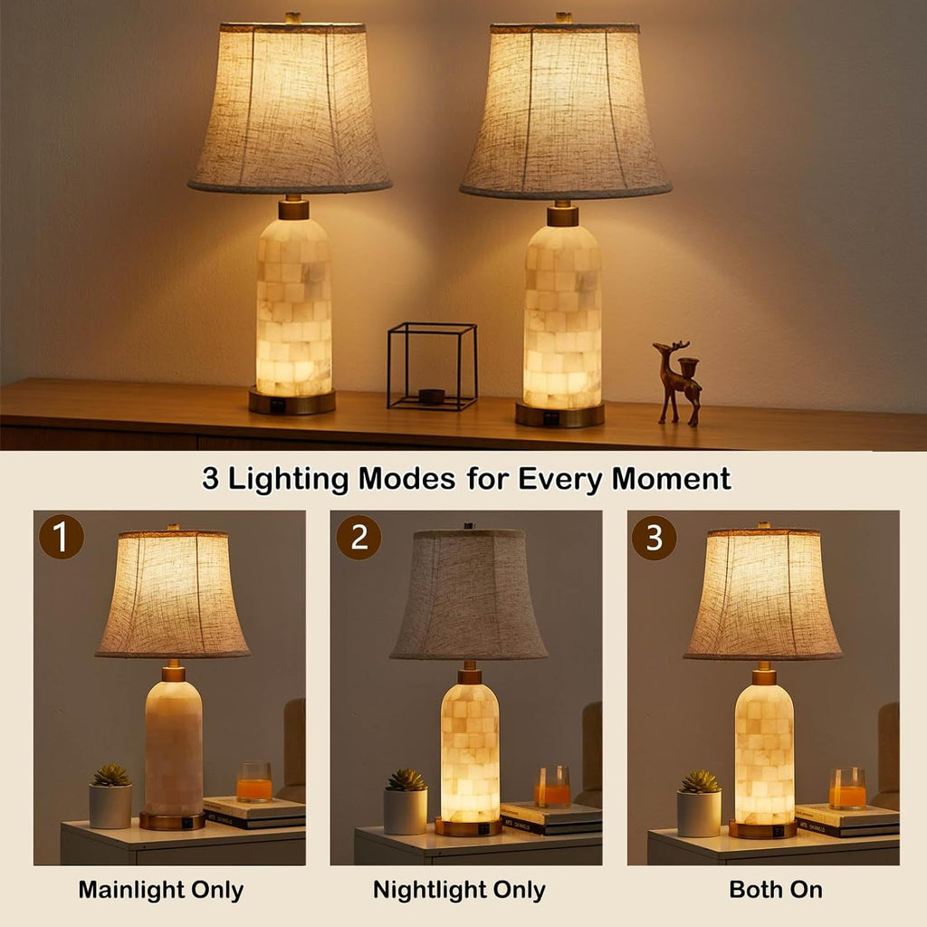Natural Alabaster Table Lamps Pair Independent Lighting