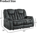 Grey Extra Wide Loveseat Recliner Sofa For Two Cup Holders