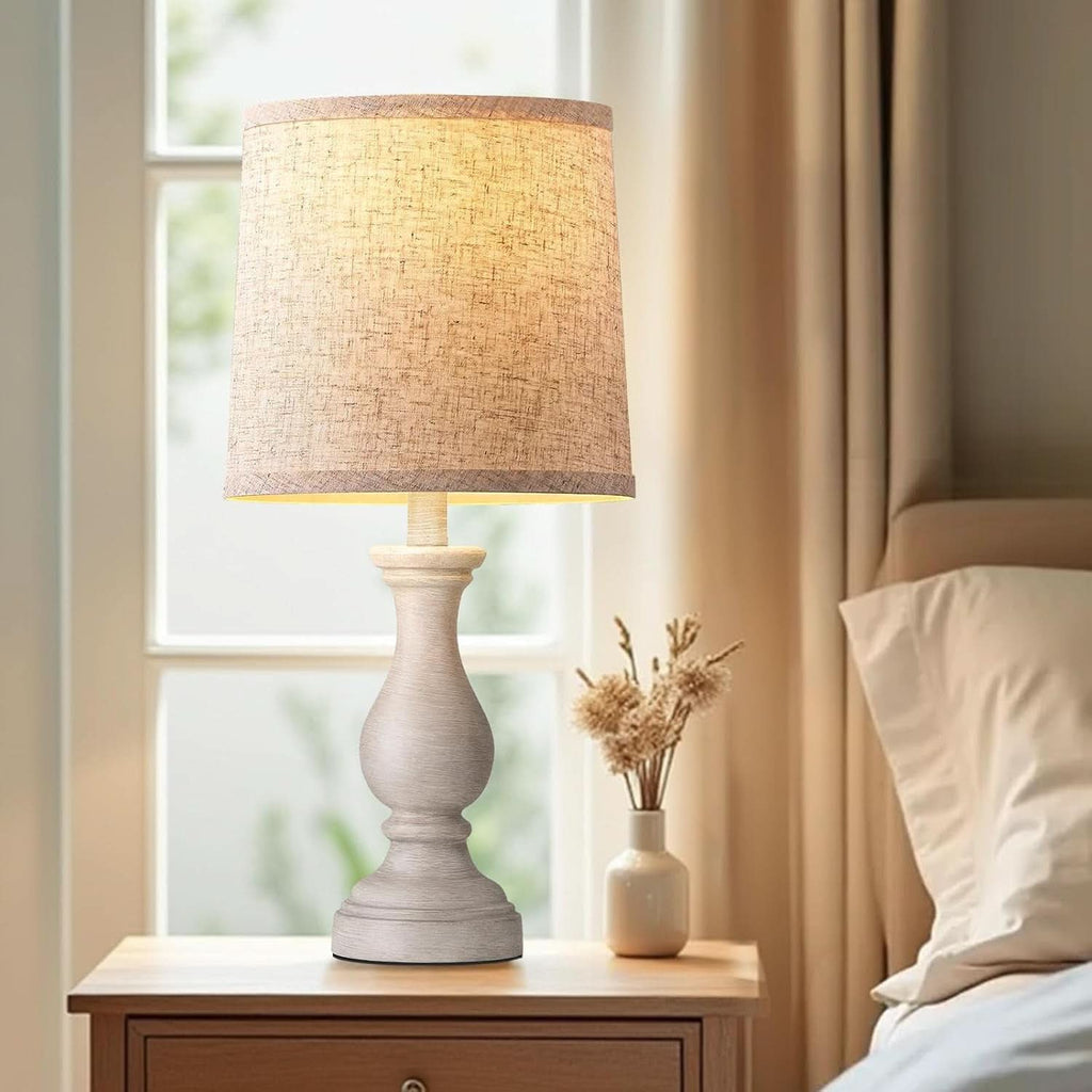 22-Inch Rustic Farmhouse Table Lamps with Linen Shades — Set of 2