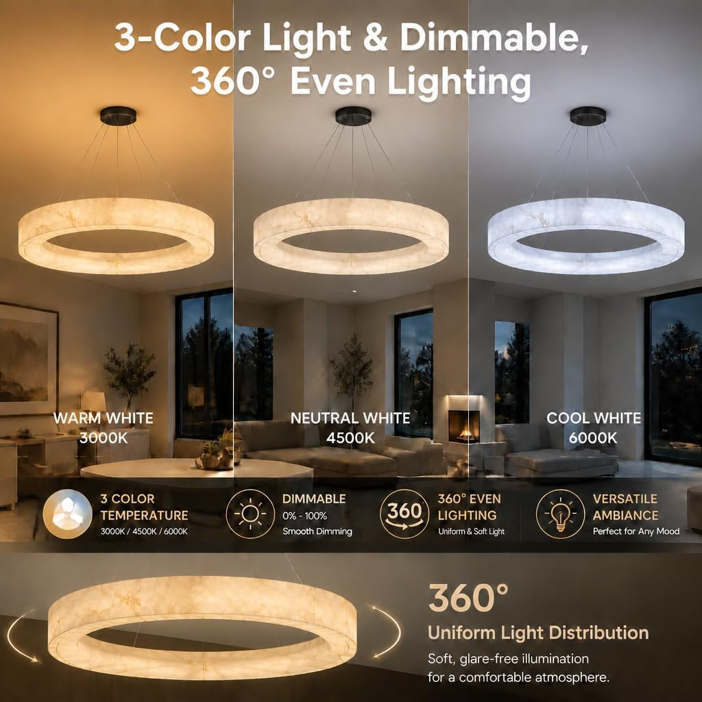 Modern Spanish Alabaster Round Chandelier 31 Inches