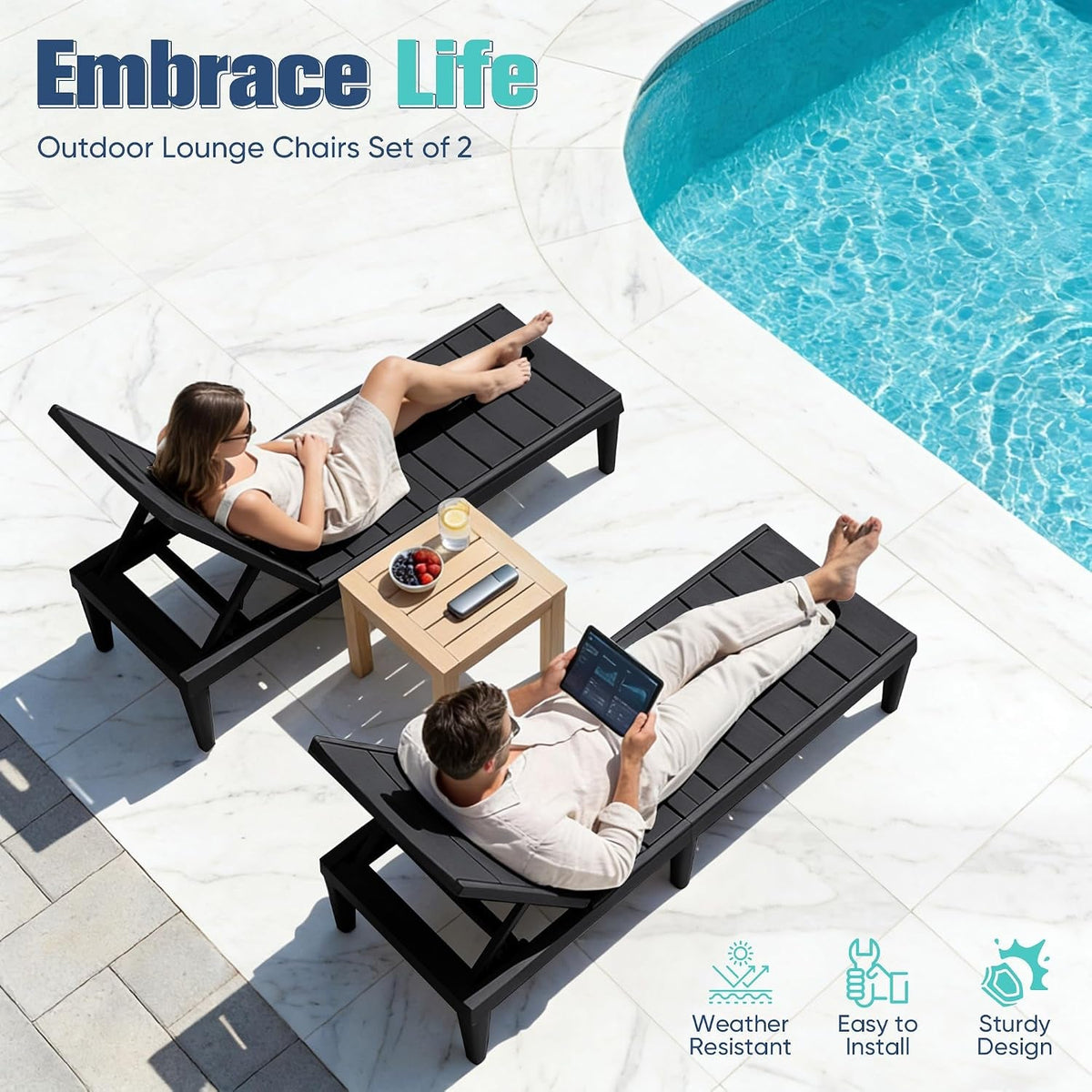 Waterproof Outdoor Chaise Lounge Chairs Patio Furniture